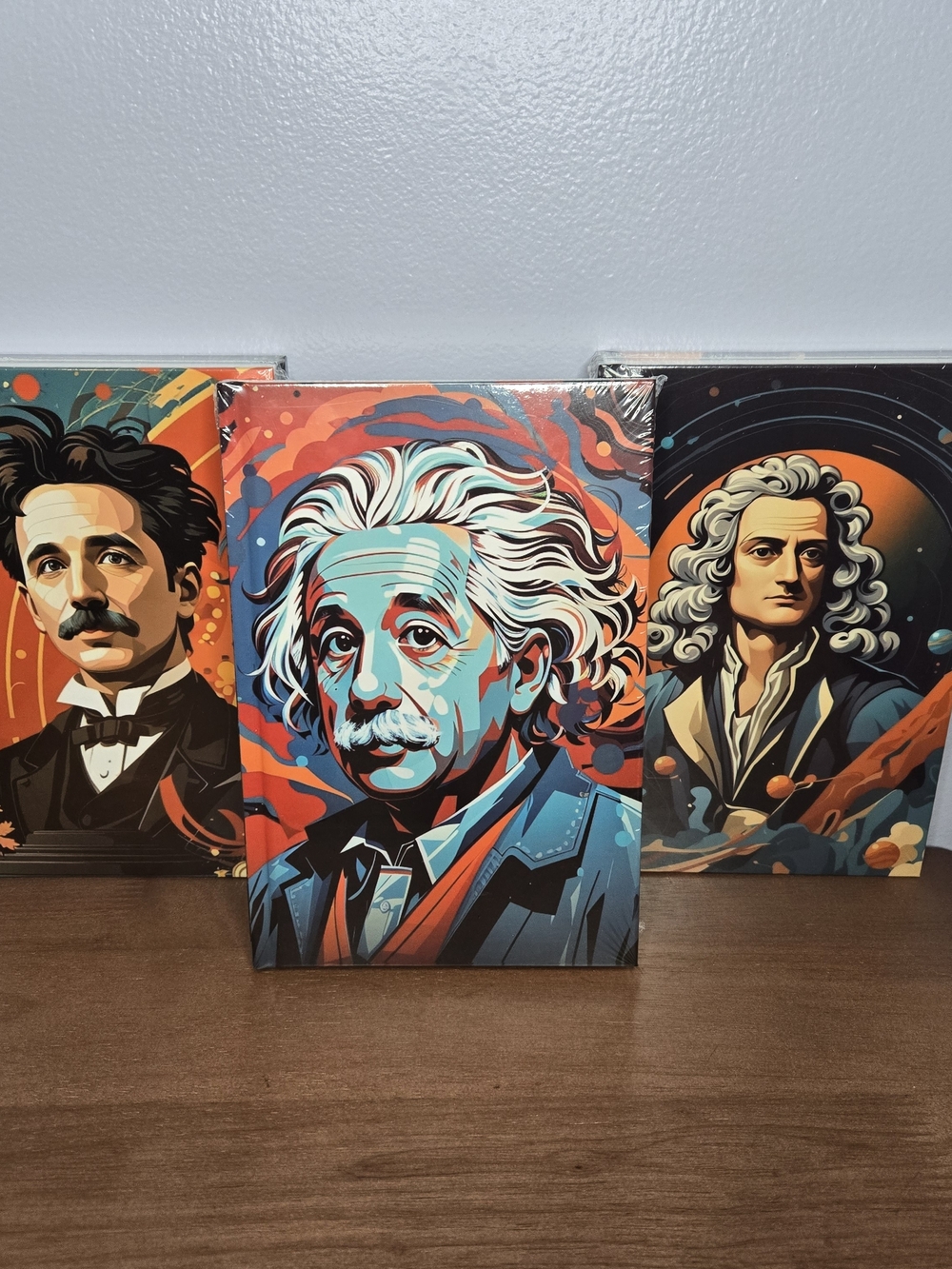 3 Decorative Blank Hard Cover Note Books Pop Art Einstein Newton Tesla, Decor